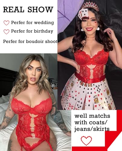 Image of Avidlove Women's Underwire Lingerie Set with Garter Belt Sexy Lace Bodysuit Cut Out Rhinestone Teddy Lingerie (No Stockings)