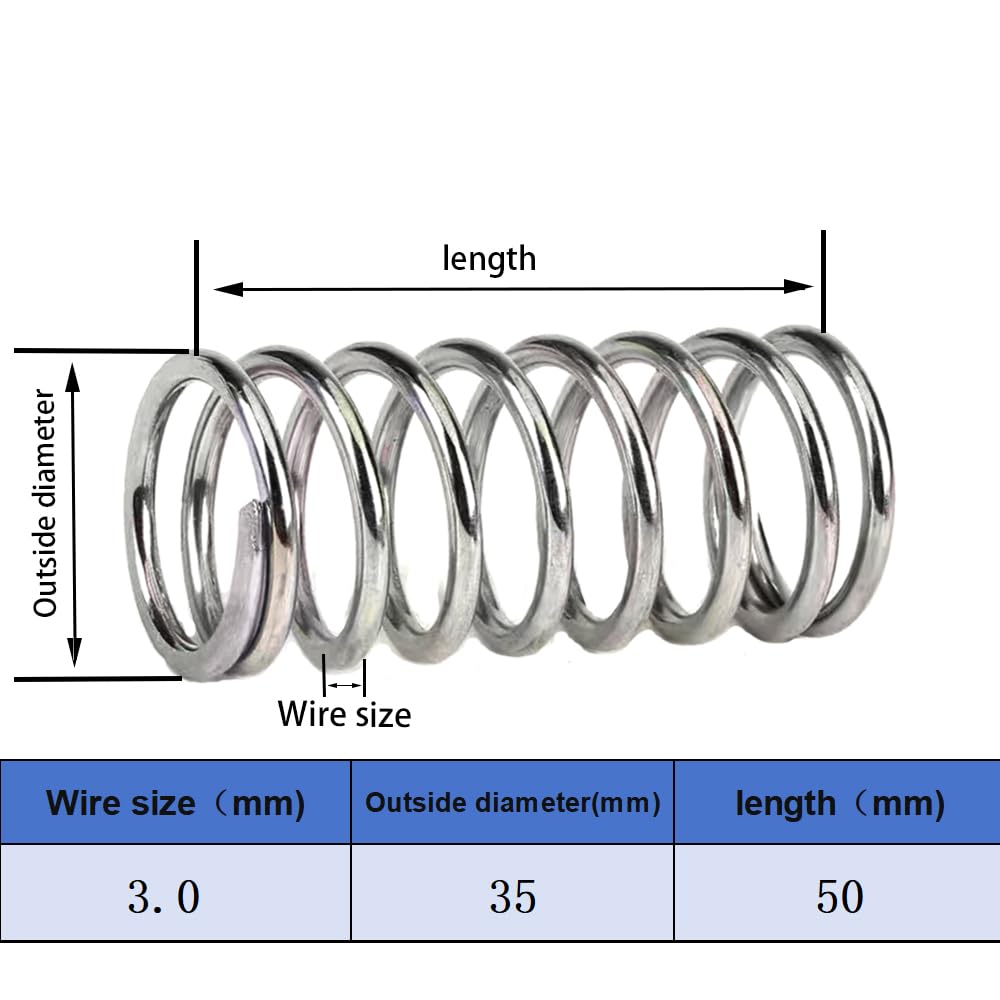 5pieces 304 Stainless Steel Compression Spring Wire Diameter3.00mm,Outer Diameter 35mm,Length 50mm