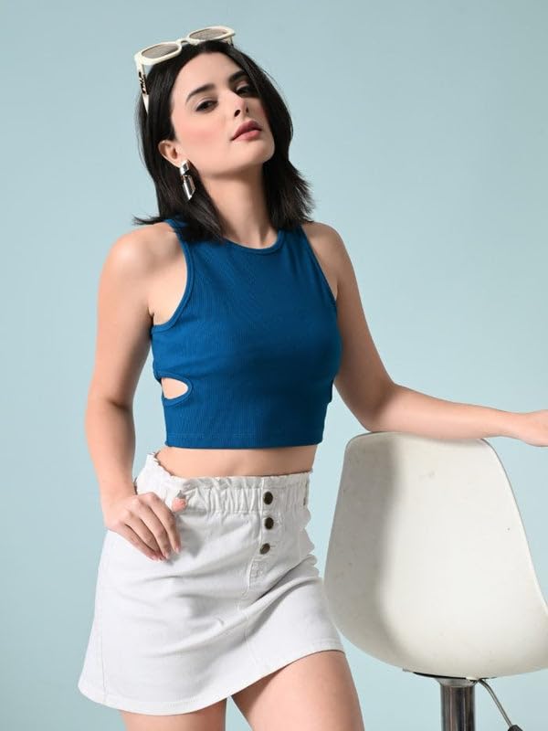 Image of Women's Cotton Ribbed Crop Top | Sleeveless Slim Fit Tank | Summer Wear