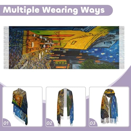 Shawls Tassel Wraps Warm Soft Winter Lightweight Cashmere Long Scarf for Women Gifts Daily Travel Office Van Gogh Painting Print4