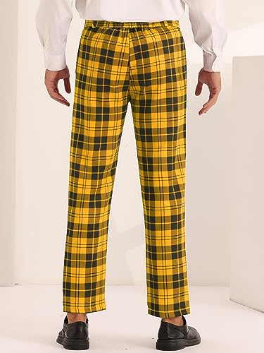 Lars Amadeus Plaid Dress Trousers for Men's Color Block Flat Front Tartan Dress Pants3