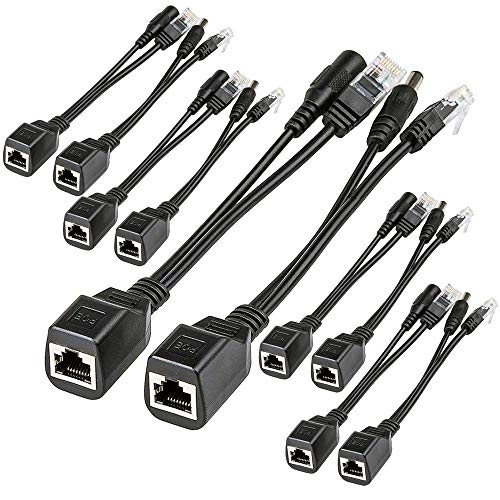iCreatin Passive PoE Injector and PoE Splitter Cable Kit with 2.1x 5.5mm DC Barrel Jack (5-Pack)