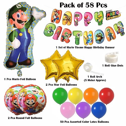 Image of Rozi Decoration Mario Theme Balloons Garland Decorations Set for Boys, Girls, Kids Birthday Balloons Decorations Combo Kit Pack of 58 Pcs