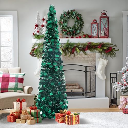 Pop Up Weihnachtsbaum 150cm, Faltbarer Weihnachtsbaum Dunkelgrün,...