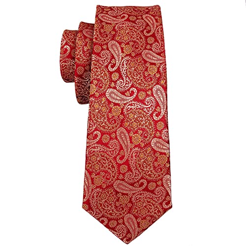 Image of Barry.Wang Men Tie Set Floral Paisley Silk Necktie Pocket Square Cufflinks Formal Wedding Party Business