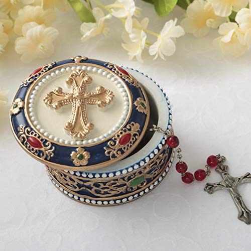 FASHIONCRAFT Golden Cross Rosary Box - 2.75” Trinket Box for Rosary Beads, Keepsakes, Small Jewelry and Mementos - Thumbnail 5