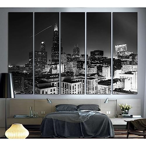 Lienzo decorativo de Chicago paisaje urbano de 5 paneles 150 x 100 cm para pared