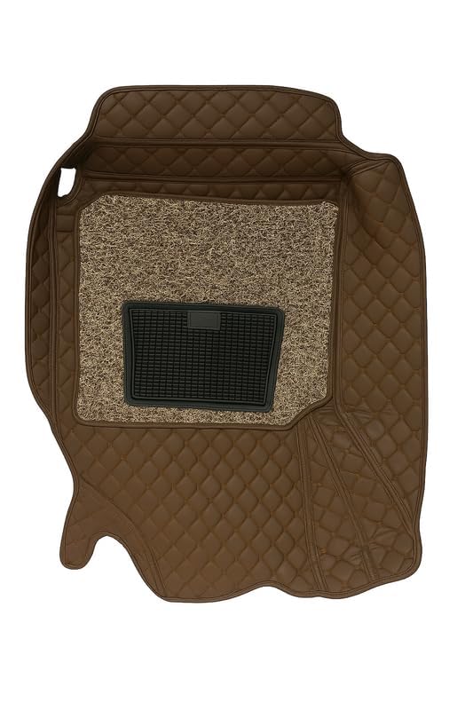 Image of Premium 7D car mat Full Set for Kia Seltos (Model : 2023-2025) || Luxury Leather Double Car Floor Mat Complete Set || 100% Waterproof and Washable Color : Coffee