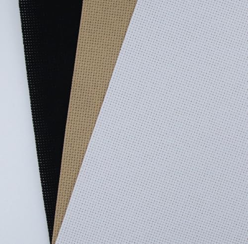 Image of KCS 3 pc of 15 inch x 18 inch(38cmx45cm) Counted Cross Stitch Cotton Aida Cloth Needlework Rolled Fabric Box,14CT,White+Khaki+Black