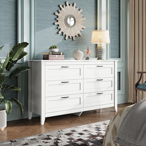 WLIVE White Dresser for Bedroom, 6 Drawer Wood Dresser with Metal Handle, Large Double Wooden Chest of Drawers for Living Room, Hallway, Closet - Image 2