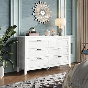 WLIVE 6 Drawer Dresser, Retro Chest of Drawers with Metal Handle, Double Wood Dresser for Bedroom, Living Room, Large Storage Cabinet, White WLIVE 6 Drawer Dresser Retro Chest of Drawers with Metal Handle Double Wood Dresser for Bedroom Living Room Large Storage Cabinet White