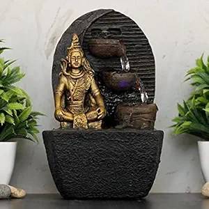 Global Grabbers Polyresin Table Top Indoor Outdoor Water Fall Fountain with LED Lights Home Decor Decoration Gift Gifting Items-GOL_BRO-SF17-(0)