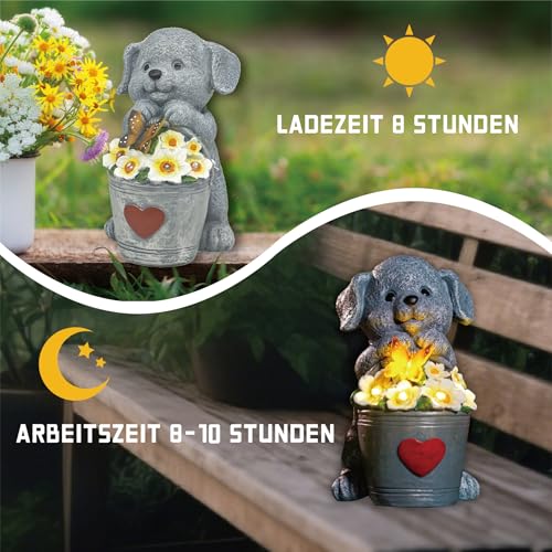 yiilead 17cm Solar Hund Gartendeko,Hund Gartenfiguren mit Schmetterlinge für außen,Geschenke für Frauen,Einzigartige Housewarming für Mütter, Liebhaber Geschenke