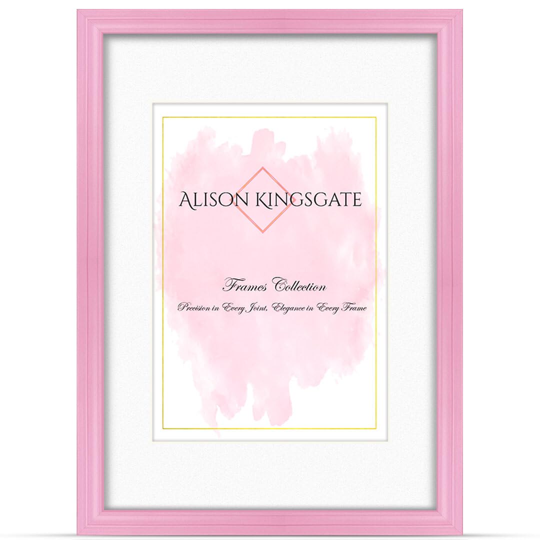 Alison Kingsgate A2 Pink Picture Frames with Mount for A3 Photo - Engineered Wood Photos Frame with Precision Cut Cardboard Mount -Ideal for Posters - Multiple Sizes & Colours Available