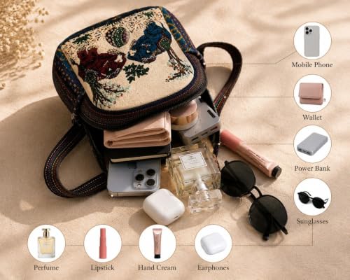 Image of Elephant Print Canvas Tote Bag for Women, Ethnic Shoulder Handbag with Multicolor Elephant Design, Dual Handle Everyday Carry Bag for Shopping, Office, College, Travel & Daily Use