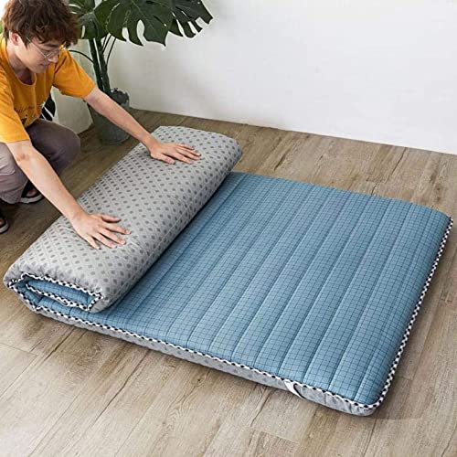 Gvqng Dortoir étudiant Matelas Tatami Futon,Japonais Sol Futon Matelas Doux,Double/Matelassé/Matelas Futon 1 Place,Portable Matelas De Sol pour Adultes,Cyan,Twin Cover