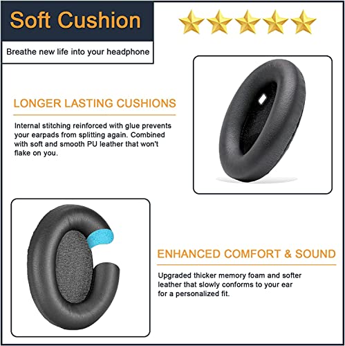 Replacement Earpads Compatible with Sony WH-1000XM4 (WH1000XM4) Headphones, Soft Protein Leather Ear Pads Cushions with Noise Isolating Memory Foam, Without Affecting Sensor (Black) - Image 3