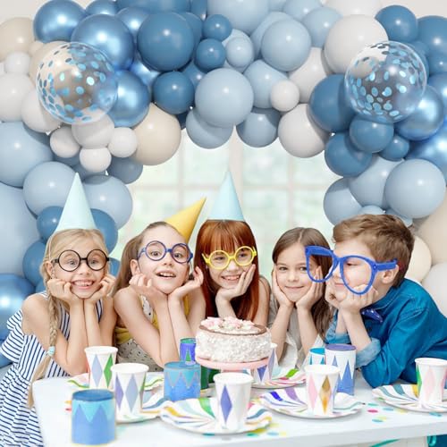 Image of Ouddy Life 157 Pcs Dusty Blue Balloons Garland Arch Kit, Dusty Baby Light Metallic Blue Sand White Confetti Balloon Different Size Birthday Wedding Boy Baby Shower Gender Reveal Decorations