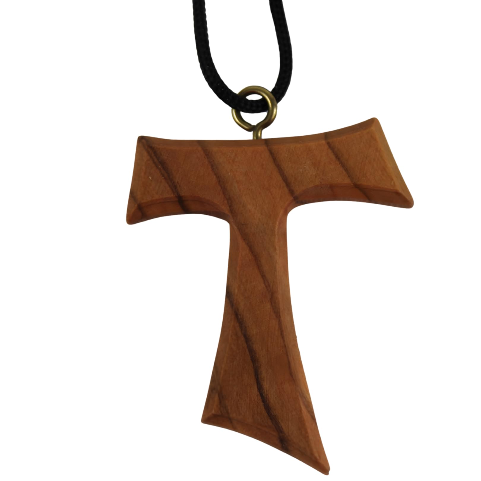Holy Land Market Hand-Carved Olive Wood Tau Cross Necklace from Bethlehem – Made by Christian Artisans in the Holy Land, with Certificate of Authenticity & Lord’s Prayer Card – Wearable Pendant with 70cm Cord