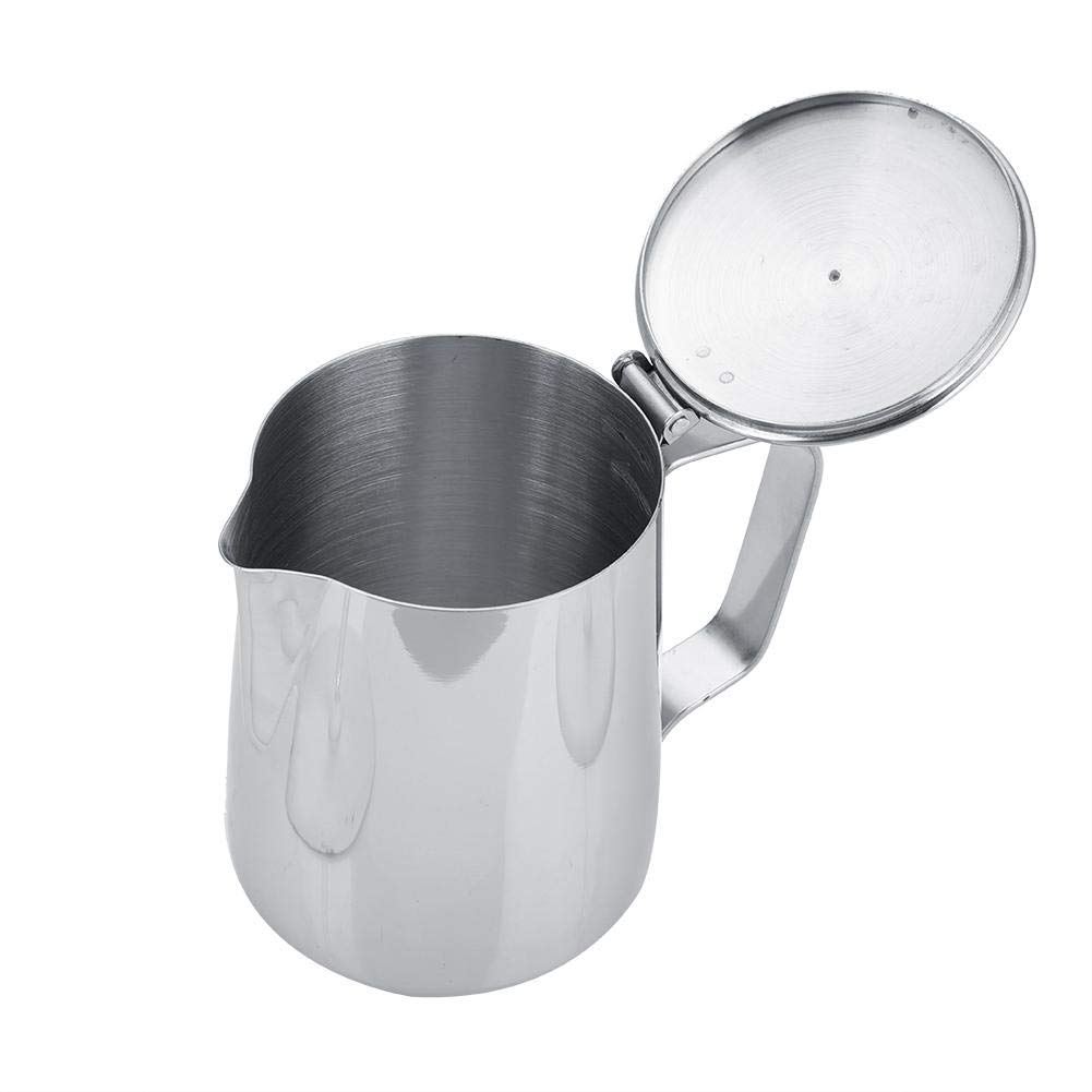 Taza de Acero Inoxidable Taza de Café Taza de Leche Espuma Jarra Jarra con Tapa para Latte Coffee Art para Oficina Cocina con Asa(350mL)