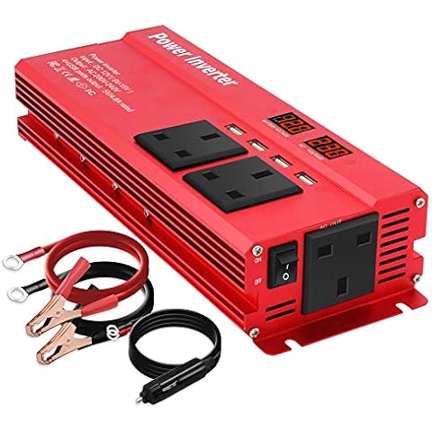 LVYUAN Power Inverter 2000W DC 12V to 240V AC Car Converter 12V with 4 USB 3 UK Sockets Car Adapter With LED Display Cover