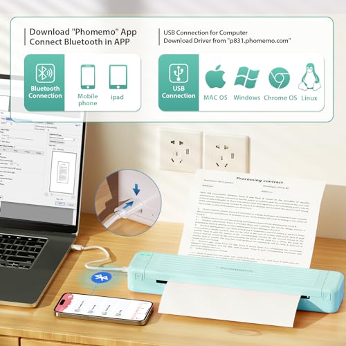 Image of Phomemo Portable Printers Wireless for Travel, P831 Bluetooth Thermal Transfer Printer Support 8.5 inch x 11 inch US Letter /A4 /A5 /B5 Copy Paper, 300DPI Inkless Mobile Printer for iPhone, Android & Laptop