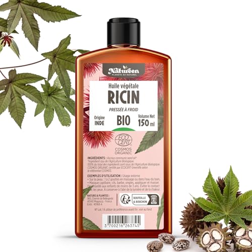 Huile de RICIN Bio 150 ml - Cosmos Organic - Planète au Naturel - 100% Naturelle et Pressée à froid - Peau, cheveux, cils, ongles, barbe