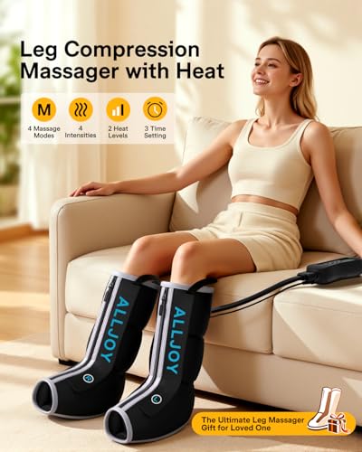 Image of ALLJOY Leg Massager with Heat and Compression, Sequential Leg Compression Massager Boots with 2 Heat 4 Mode 4 Intensity, Leg Massager for Circulation and Pain Relief FSA