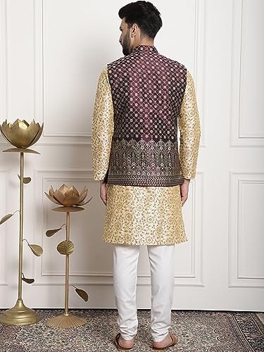 Image of Sojanya (Since 1958 Men'S Silk Blend Kurta Pyjama & Nehru Jacket Combo