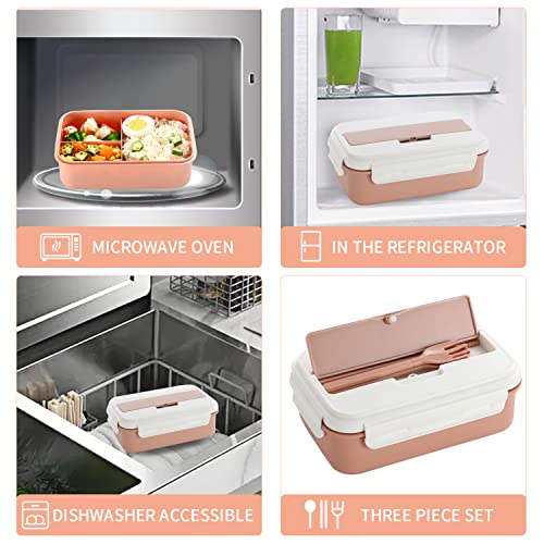 YAGGOOD Bento Box, Lunch Box for Kids Adults with 3 Compartment Lunch Boxes, Spoon Fork and Chopsticks,BPA Free - Image 3