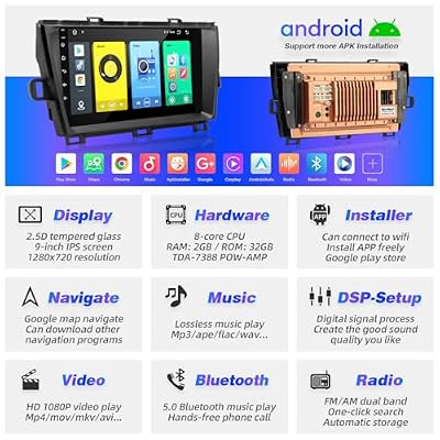 Android Radio Upgrade for Toyota Prius 2010-2015 Touchscreen Compatible with Wireless Carplay Android Auto,Car Stereo Bluetooth Navigation GPS WiFi FM/AM Backup Camera Head Unit (Prius)