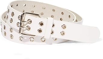 E.M.P EMP Unisex Bonded-leather Grommet 2-holes Belt White Medium