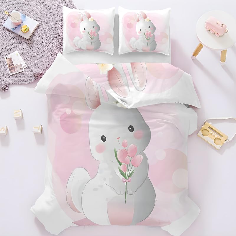 Housse de couette 220x240 lapin magnifique microfibre avec fermeture éclair