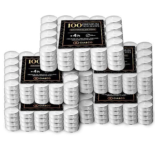 Pack Cia&Co 500 Velas de te 4 Horas. Velas Blancas Redondas sin Aroma y 100% Parafina. Diámetro 38 mm, Ideal Hostelería Sin Olor