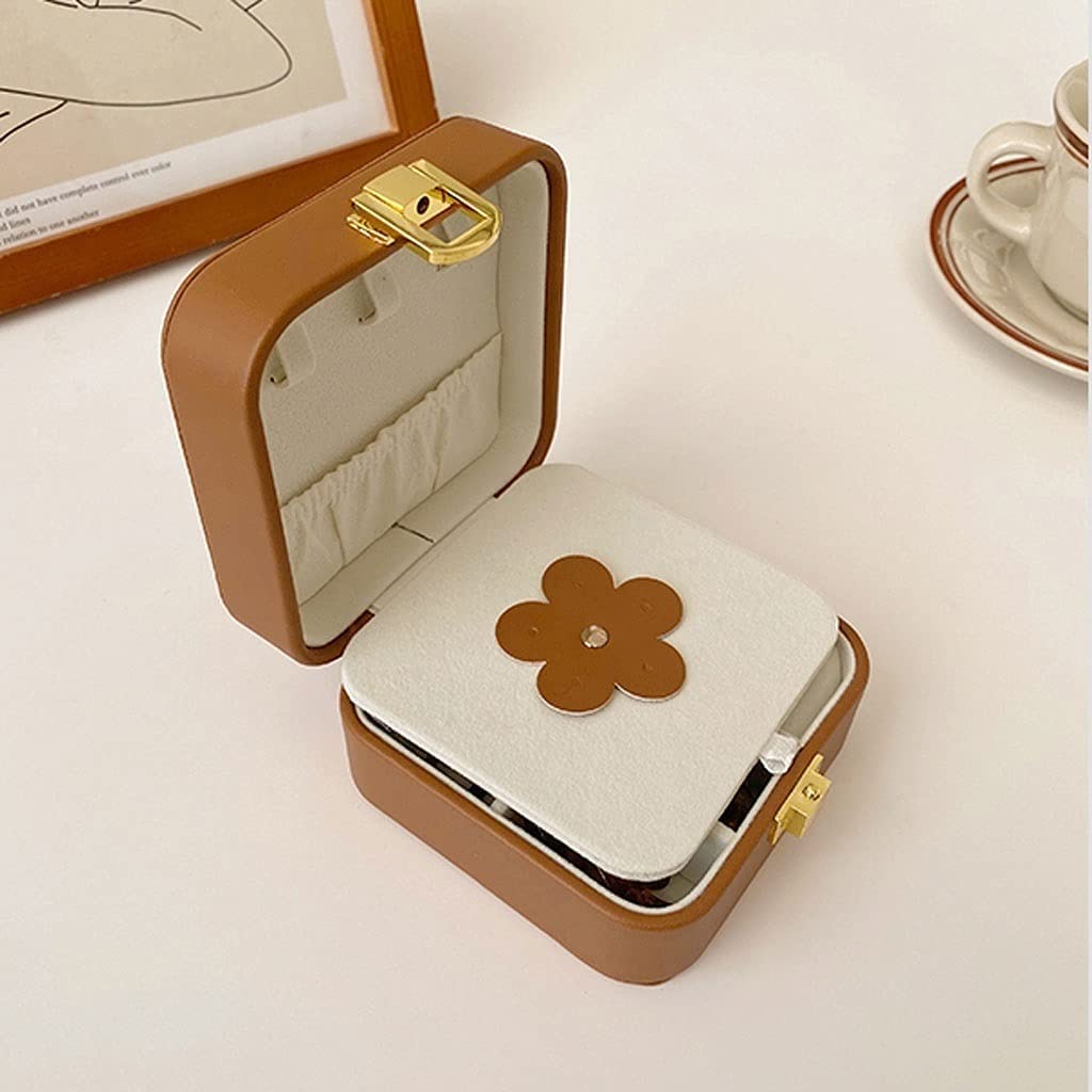 Habrur Schmuckbox Schmuckkästchen Schmuckschatulle Kleine Schmuckschatulle Quadratisches Schmuckkästchen mit Spiegel High-End-Leder-Reise-Schmuck-Aufbewahrungsbox Schmuckkasten (Blue : Bronze)