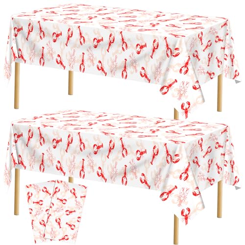 Kochorie 2 Pieces Crawfish Plastic Tablecloth 108 x 54 Inch White and Red Crawfish Table Cover Waterproof Lobster Tablecloth for Summer Seafood Party Supplies Home Outdoor Decorations