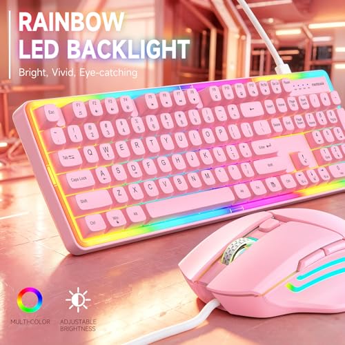 Image of memzuoix Wired RGB Keyboard and Mouse Combo for Office & Gaming, Pink