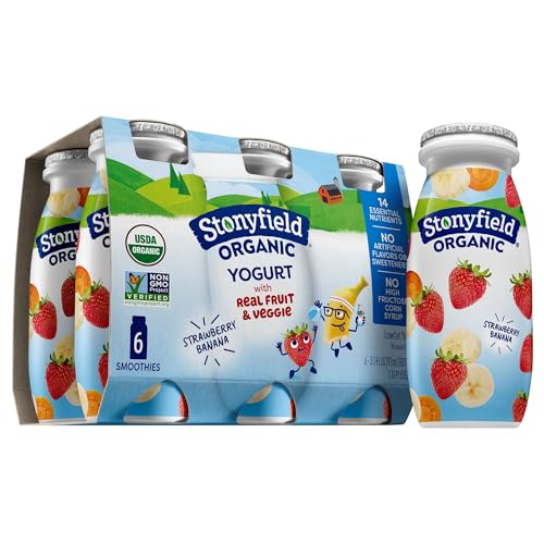 Stonyfield Organic Lowfat Yogurt Smoothies, Strawberry Banana, 3....