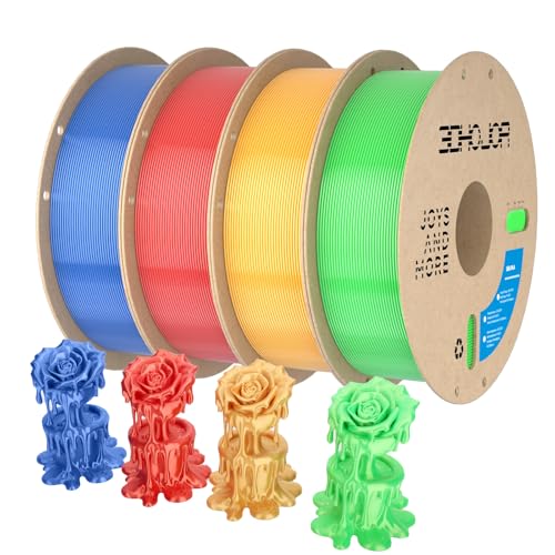 Image of 3DHoJor Silk PLA Filament 1.75mm, PLA Filament 1.75mm Silk Shiny 3D Printer Filament, 1kg*4 Cardboard Spool, Dimensional Accuracy + /- 0.03 mm, Fit Most FDM Printer(Gold+Red+Green+Blue)