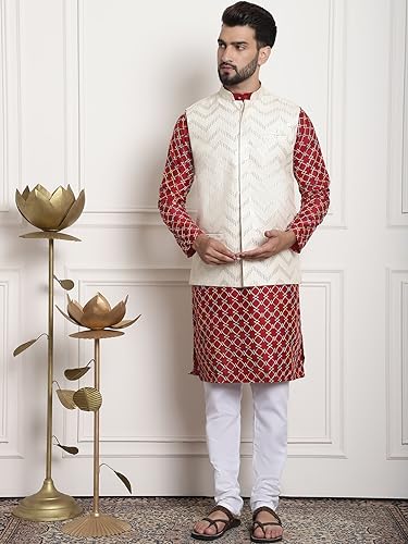 Image of SOJANYA (Since 1958 Men's Silk Blend Kurta and Pyjama with Nehru Jacket
