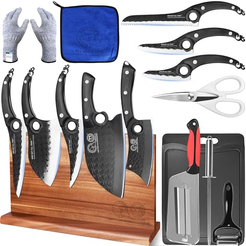 XYJ Kitchen Knives Set with Magnetic Knife Block, Cutting Board,