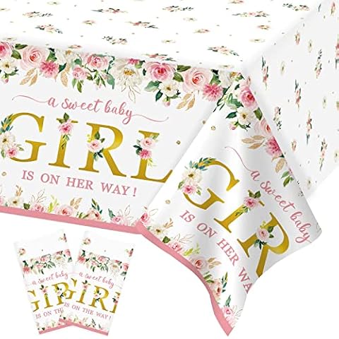 Heboland 2 Pack Baby Girl Table Cloth Baby Shower Decorations Girls, Rectangular 274 x 137cm Plastic Table Cover Disposable Baby Shower Table Decorations for Girls Cover