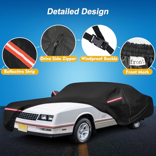 Image of QUNSUNUS Car Cover for Chevy Monte Carlo 1970-1972 & 1978-1988 with Cotton | Waterproof Outdoor All-Weather Heavy 420D Monte Carlo Car Cover, with Zipper and Straps, for Dust, Sun, Wind Protection