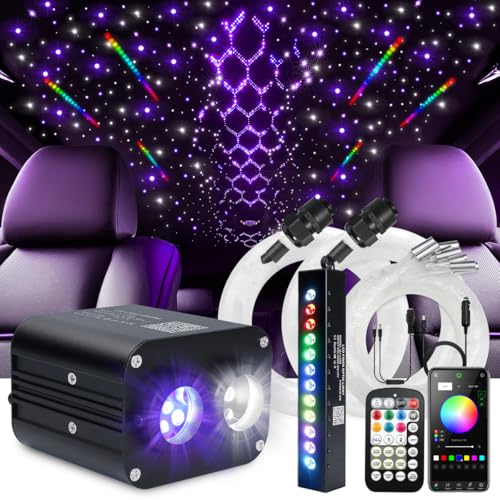 Image of Starlight Headliner Kit,Twinkle + Music Sync Dual Color Fiber Optic Star Ceiling Lights with APP Remote Control, RGBW Shooting Star Lights for Car /Home Ceiling Decor, 1000pcs 9.8ft