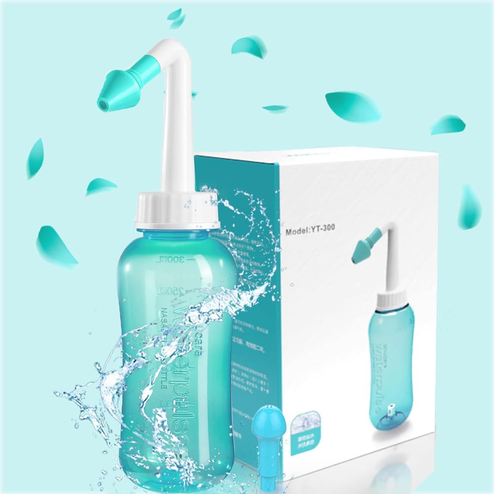 HANNEA® 300ML Neti Pot for Sinus Rinse Bottle Nasal Wash Nasal Irrigation Jal Neti Pot with 2 Nozzles, Nose Cleaner Washing Bottle Nasal Spray Nose Cleaner for Adult & Kid Travel Essentials, Green