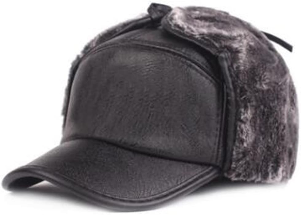 Winter Men's Warm Fluff Bomber Hats PU Imitation Leather Thermal Earmuffs Caps Cap Male Bone Ski
