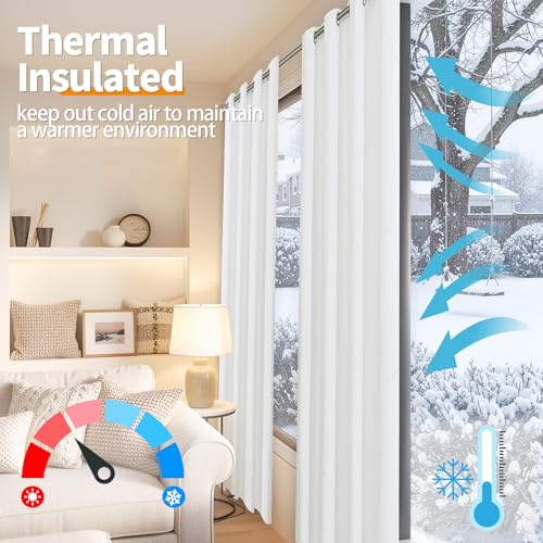 Image of YoungsTex White Linen Blackout Curtains for Bedroom, Long Thermal Insulated Drapes with Grommet Full Room Darkening Energy Saving for Living Room, 2 Panels, 52 X 84 Inch