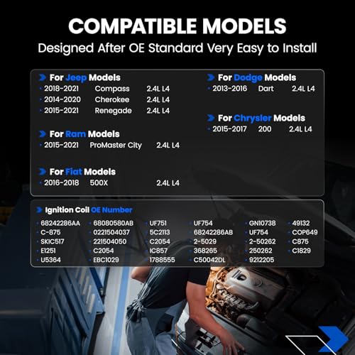Image of 4-Pack UF751 Ignition Coils Compatible with Jeep Compass Cherokee Renegade, Compatible with Dodge Dart Ram ProMaster City, 2.4L L4- Replaces for 500X