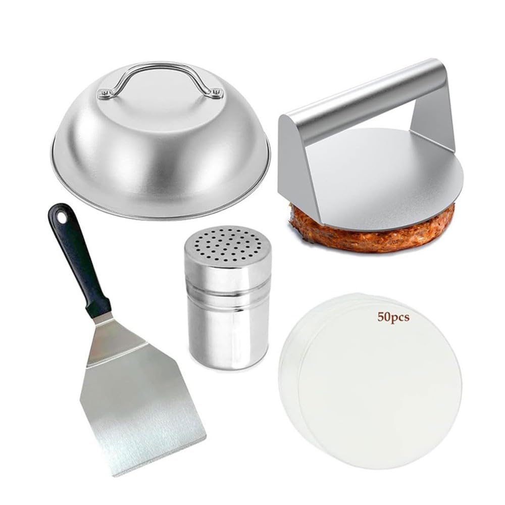 Aundhegrtt 5Pcs for Cookout, Burger Press Kit Smashed, Cooking BBQ Cookware Set, Barbecue Tool Set for Griddle, Grill