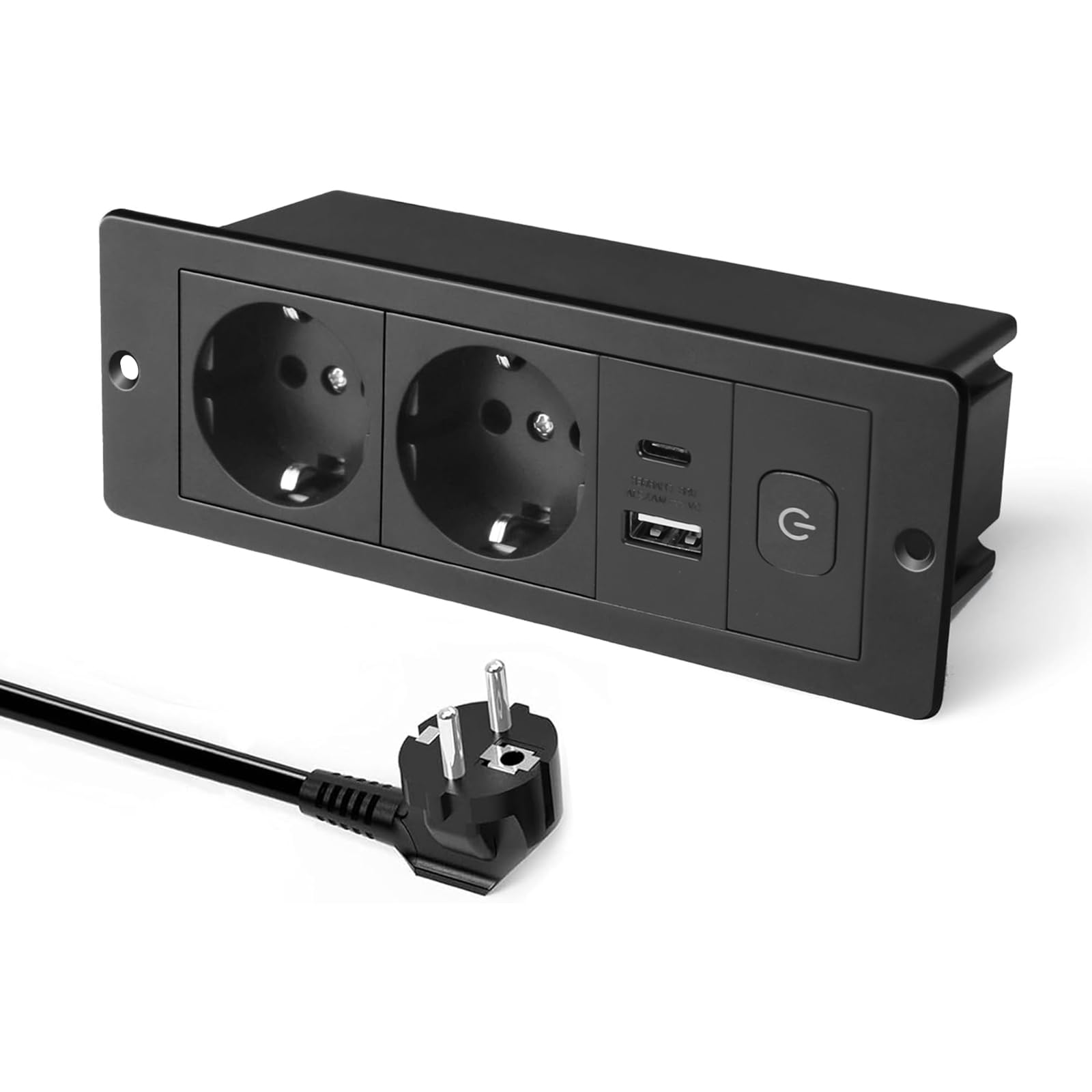 Presa da tavolo a scomparsa con 2 USB e interruttore, a scomparsa, 3 prese, presa da tavolo con cavo da 1,8 m, per uffici, camera da letto, aule (nero, 2AC + USB (A+C)